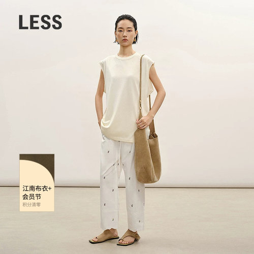 LESS全棉印花直筒九分裤