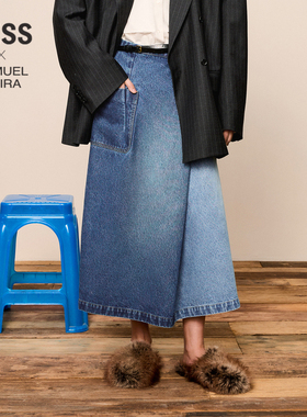 【SAMUEL系列】LESS牛仔半身裙复古撞色拼接全棉A字裙2O0D12630