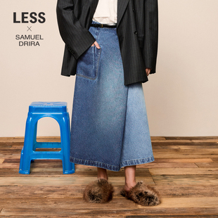 LESS牛仔半身裙复古撞色拼接全棉A字裙2O0D12630 SAMUEL系列