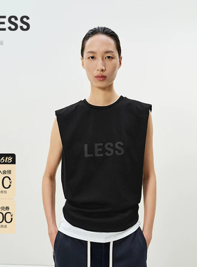 LESS夏季垫肩背心全棉简约圆领胶印logo休闲无袖T恤女2P4113150