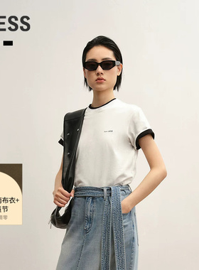 【0压系列】LESS秋简约棉质纯色字母休闲百搭T恤女2P7114720