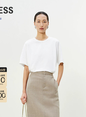 LESS夏季收腰设计感短袖T恤女全棉圆领休闲时尚上衣女2P6111820