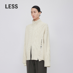 LESS冬季 2N0311150 绵羊毛破坏风拼接高领开衫