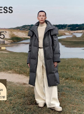 【商场同款/白鹅绒】LESS2025冬新款休闲连帽长款羽绒服2PAC17760