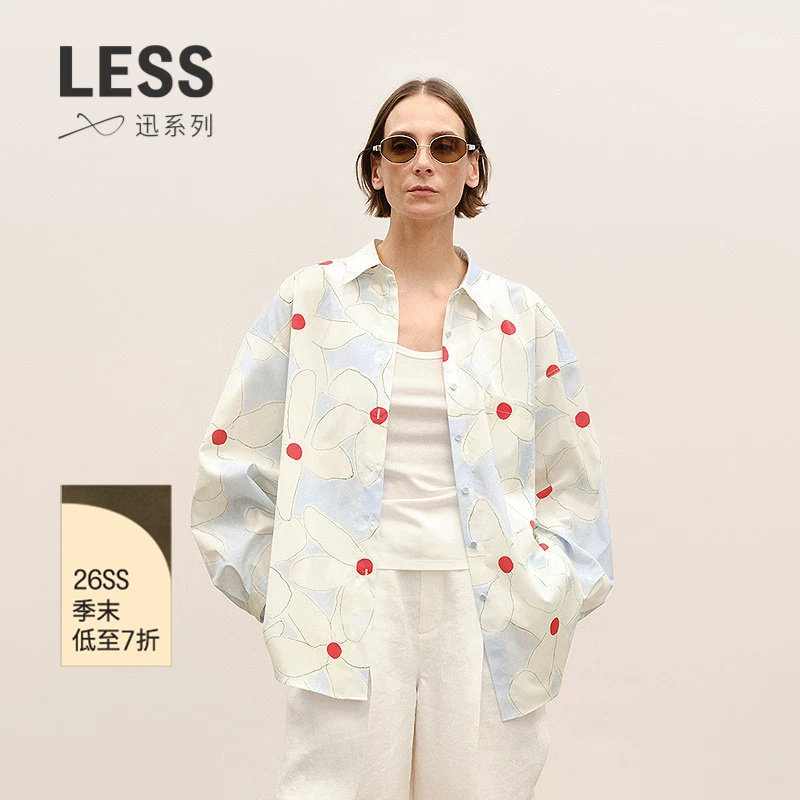 LESS全棉印花宽松直筒衬衫图片