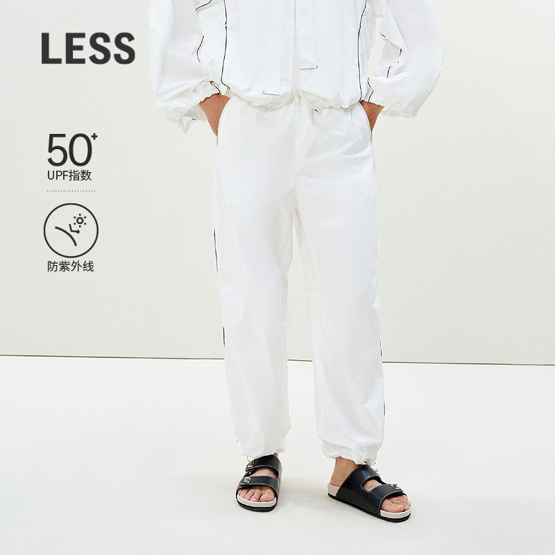 【0压系列】LESS防晒UPF50+伞兵裤女撞色抽绳白色休闲裤2P4E13420