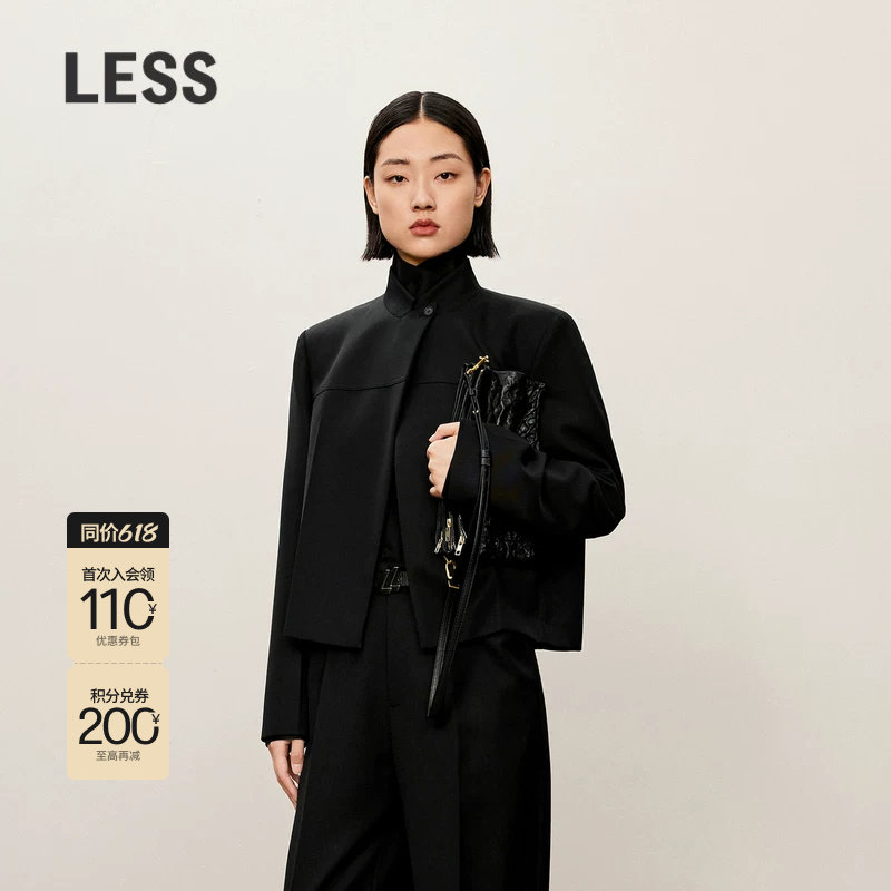 LESS春秋一粒扣干练短西服女小香风精纺戗驳领西装外套2O971