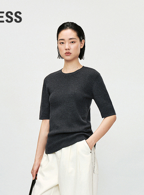 LESS春软糯简约气质T恤上衣短袖修身圆领套头羊绒衫女2P2310480