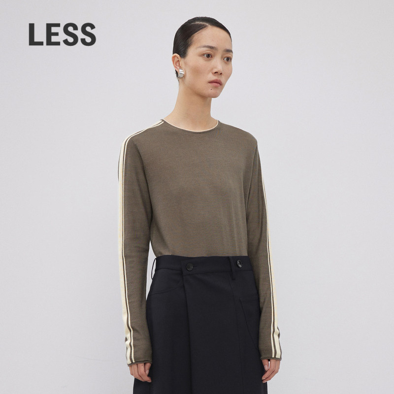 【0压系列】LESS春秋丝羊绒针织衫女修身简约撞色毛衫2N831