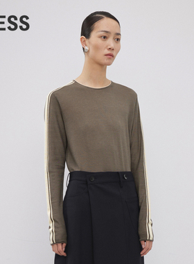 【0压系列】LESS春秋山羊绒针织衫女修身简约撞色毛衫2N8312070