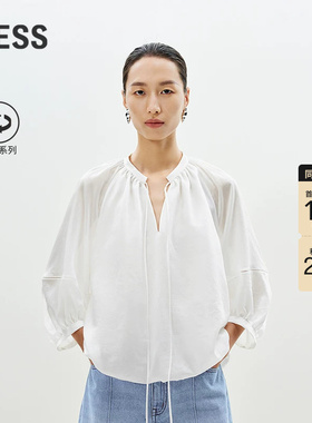 LESS夏环保莱赛尔宽松A型插肩袖套头七分袖休闲衬衫女2P6212180