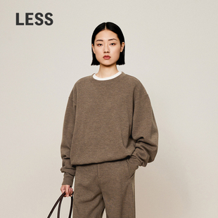 LESS冬宽松下摆前落肩后插肩上衣圆领宽松休闲套头卫衣2OA413300