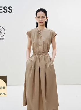 LESS夏接触凉感简约通勤长裙气质松紧收腰无袖连衣裙2P4G12070