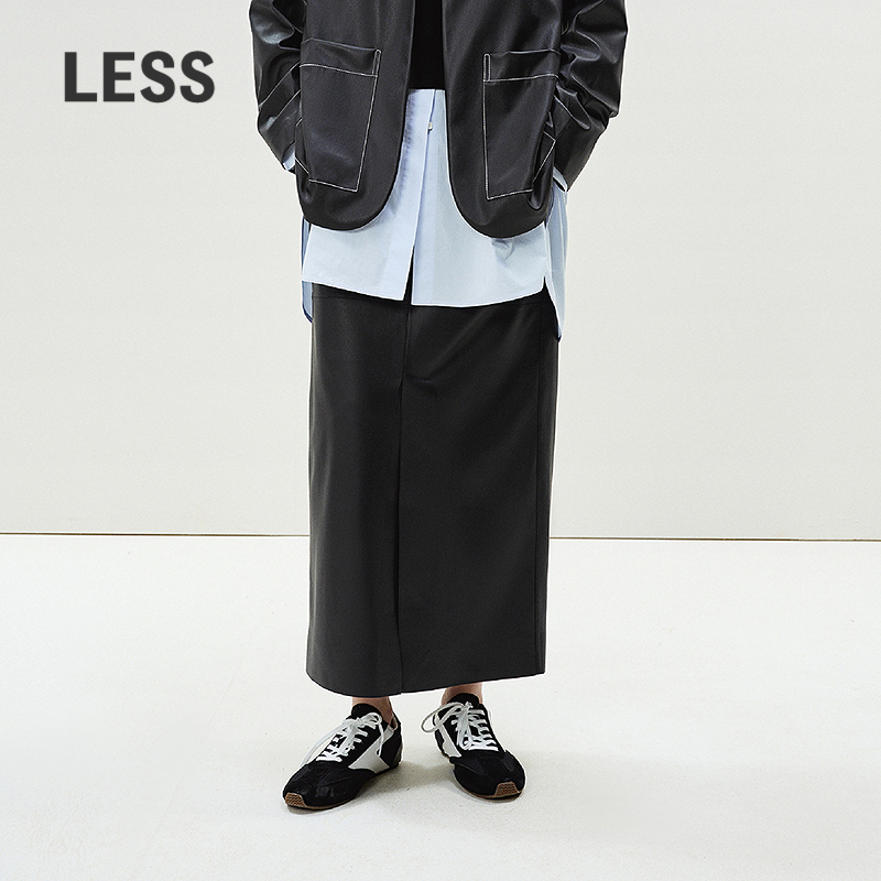 LESS直筒皮裙a字长款半身裙