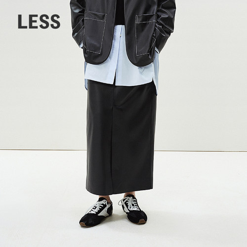 LESS直筒皮裙a字长款半身裙