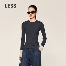 LESS春秋简约套头撞色打底衫女修身圆领长袖套头针织衫2O9311320