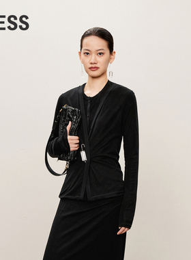 【0压系列】LESS假两件修身针织衫女春秋莱赛尔长袖T恤2O8112730