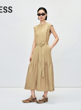 LESS夏A型宽松含桑蚕丝简约舒适气质通勤长款无袖连衣裙2P4G1451H