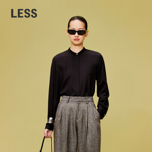 LESS桑蚕丝立领衬衫 女黑色通勤简约休闲气质衬衣2O1214680