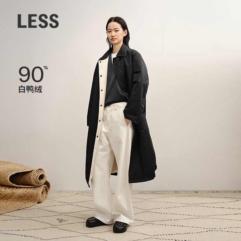 LESS进口双面穿长款白鸭绒羽绒