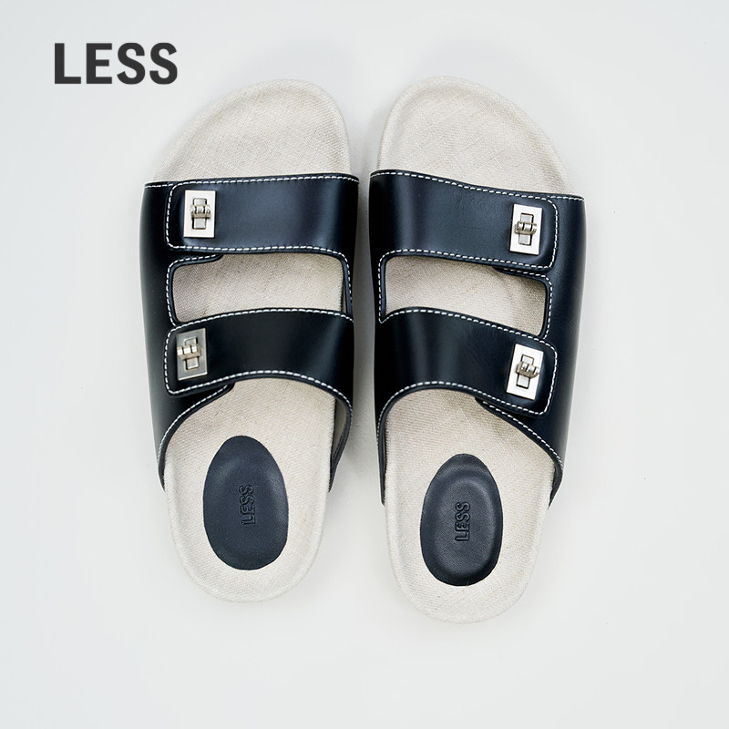 LESS夏季勃肯拖鞋女英伦风牛皮革拖鞋百搭休闲平底鞋子3P4M1