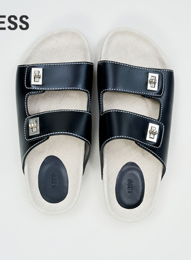 LESS夏季勃肯拖鞋女英伦风牛皮革拖鞋百搭休闲平底鞋子3P4M10060