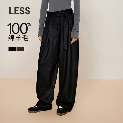 LESS冬季绵羊毛呢裤女高腰通勤宽松直筒显瘦休闲裤子2OAE10380