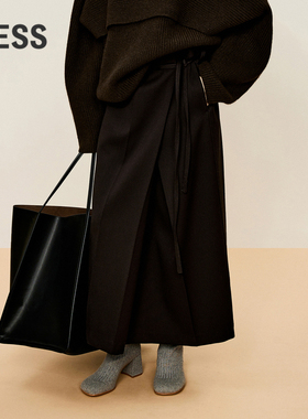 LESS绵羊毛气质精纺A字半身裙解构工装感2O0D10520