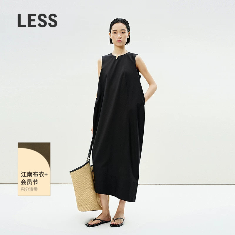LESS夏不规则高级气质长裙舒适廓形无袖长款背心连衣裙2P4G1