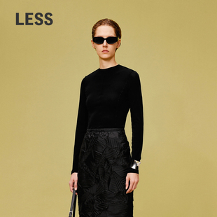 T恤衫 显瘦纯色打底百搭长袖 LESS春黑色修身 2O3112920 0压系列