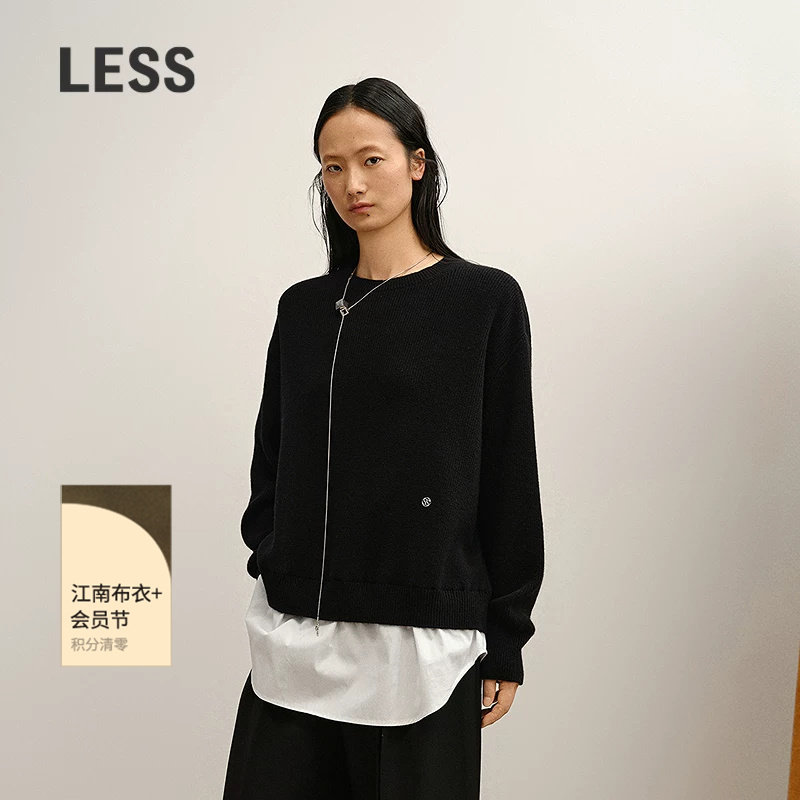 LESS冬气质通勤拼接假两件套头针织衫羊绒衫女2PB316970