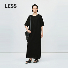 LESS春夏绵羊毛短袖连衣裙女圆领休闲百搭垂感长款裙子2P4G10470