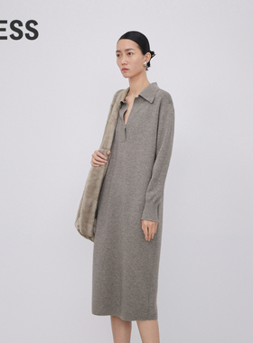 LESS冬季绵羊毛裙子女简约休闲宽松中长款针织连衣裙2N0G12480