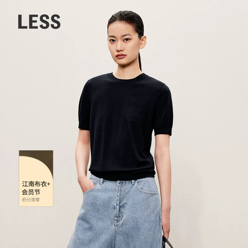 LESS春秋经典T恤版型毛衫女时尚绵羊毛休闲短袖针织衫2O731