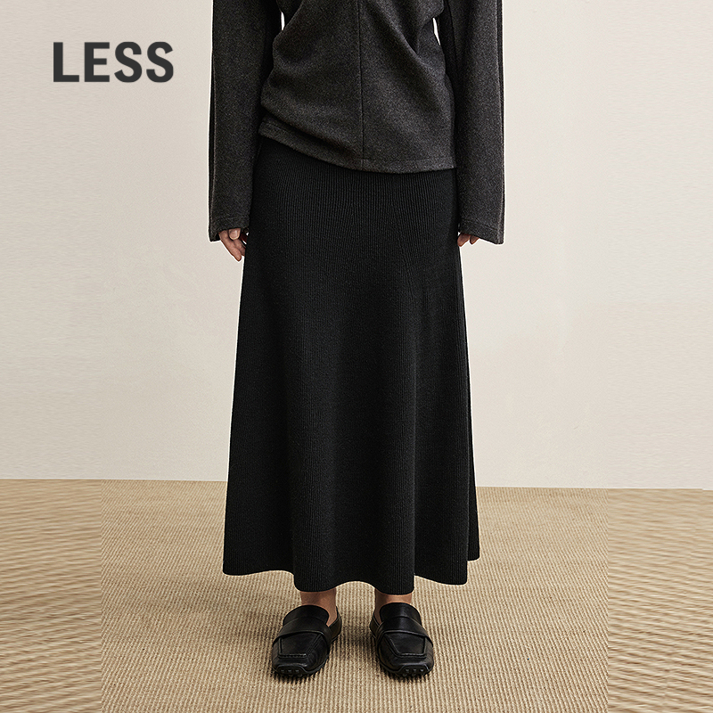 LESS优雅修身坑条长款半身裙