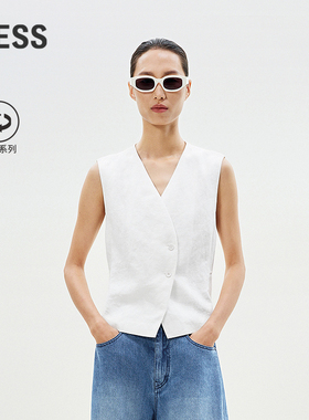 LESS气质短款马甲女智性通勤风白色环保麻修身无袖上衣2P4513000
