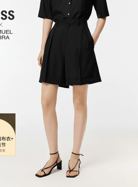【LESSxSamuel】夏季时尚通勤裤子直筒休闲黑色短裤女2O7E10070