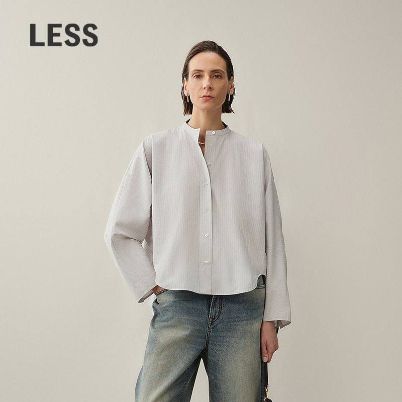 LESS全棉小立领条纹衬衫