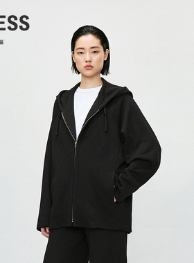 LESS春简约时尚宽松毛衫舒适松弛感全棉连帽卫衣开衫女2P241410H