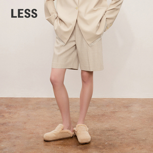 绵羊毛休闲直筒中裤 女时尚 2O8E10810 捏褶高腰五分裤 LESS春秋经典