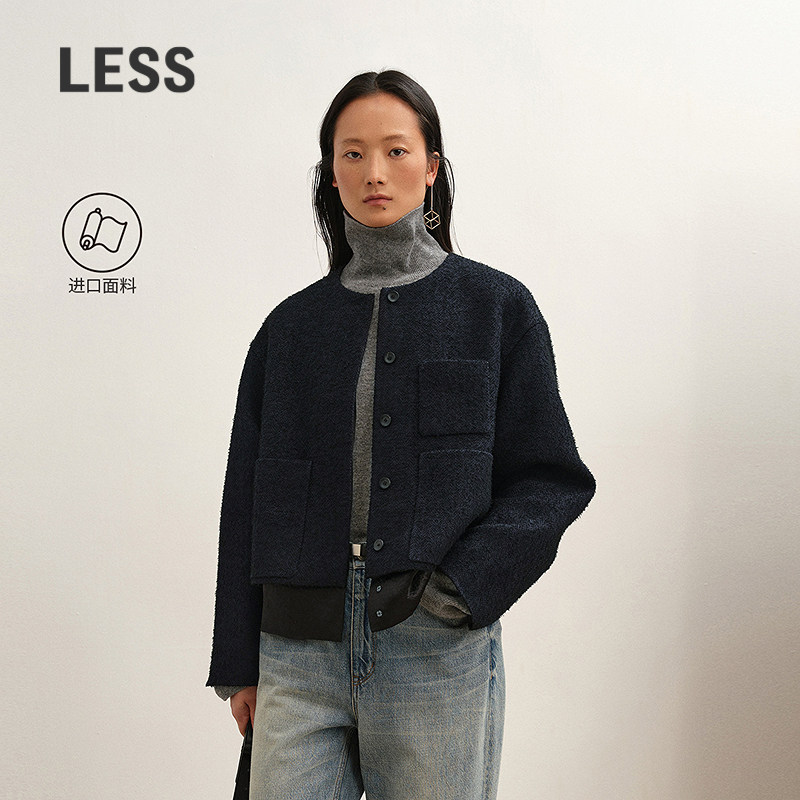 【商场同款】LESS2025冬新款小香风假两件毛呢夹克外套2P0815690,女装/女士精品,毛呢外套,淘宝优惠券,粉丝福利购,淘宝优惠卷