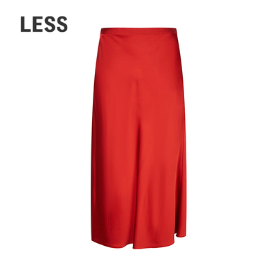 LESS垂感红色包臀A字半身裙