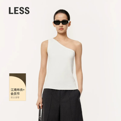 LESS春棉质斜肩剪裁解构感弹性防走光单肩带内搭小背心2O3010110