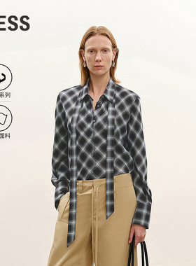 【商场同款】LESS2026春新款通勤气质格纹系飘带衬衣女2Q1213020