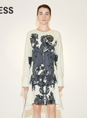 【精工系列】LESS印花气质下摆不规则小众长袖T恤连衣裙2N7G12650