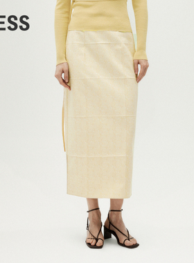 【精工系列】LESS春几何方格褶工艺龙纹提花通勤半身裙2O1D13030