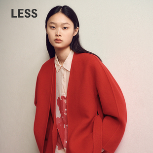 【商场同款/CNY系列】LESS2026春新款系带红色毛呢大衣2Q1810090