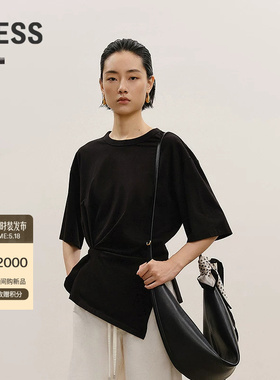 【商场同款】LESS2026夏新款休闲显瘦全棉圆领中袖T恤女2Q4110050