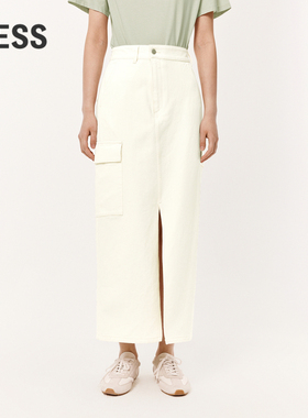 LESS白色开衩牛仔裙高腰长款休闲小个子半身裙2O4D10680