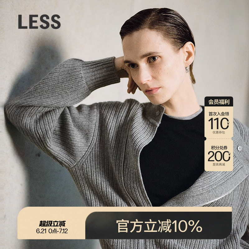 LESS复古机车绵羊毛斜开襟针织衫